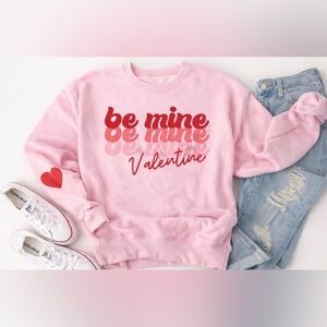 Boutique Pink 'Be Mine' Elbow Patch Valentine Oversized Sweatshirt Size Small